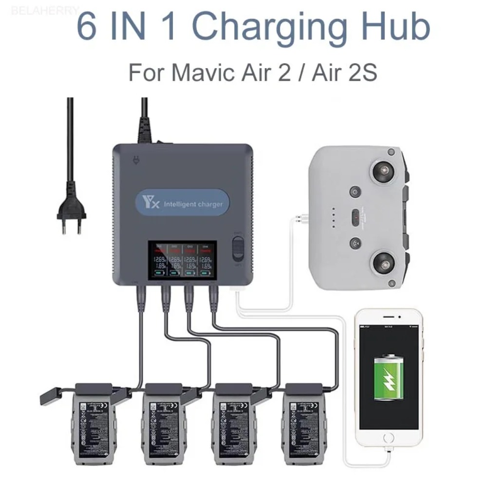 Drone Charging Hub - Зарядное устройство 6-в-1 с цифровым дисплеем